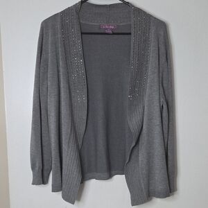 Love Story Gray Embellished Open-Front Cardigan